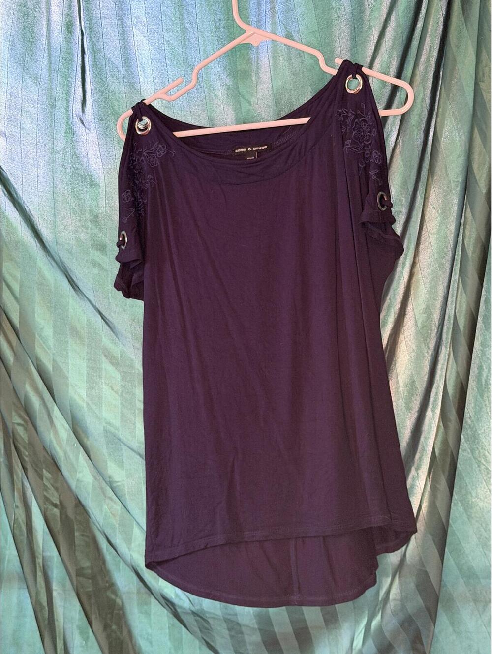 Cable & gauge  Navy Blue Embroidered Cold Shoulder Top